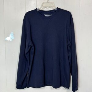 Eddie Bauer Mens Thermal Crew Neck Long Sleeve Navy Blue Shirt Size Large